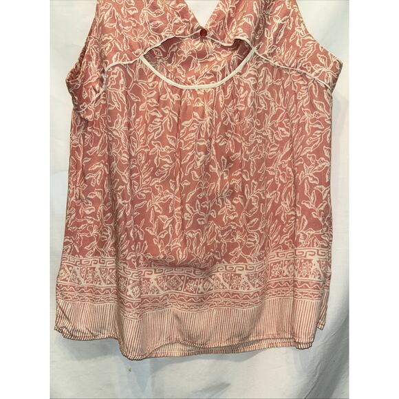 Maeve Anthropologie Large Floral Sleeveless Top Blouse Pink Yoke & Cutout Back - Picture 7 of 9